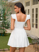 Fly Sleeve Ruched Bust Embellished Button Backless Dress